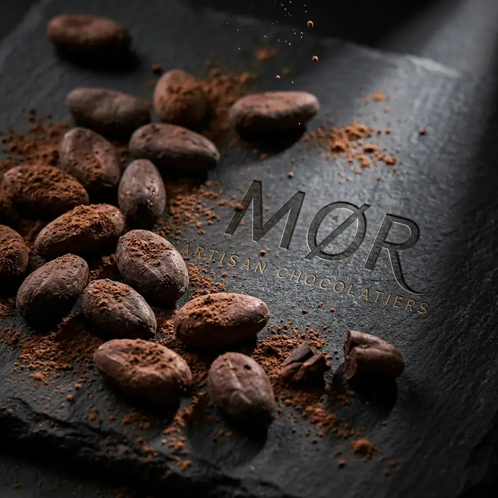 Cacao beans on dark slate